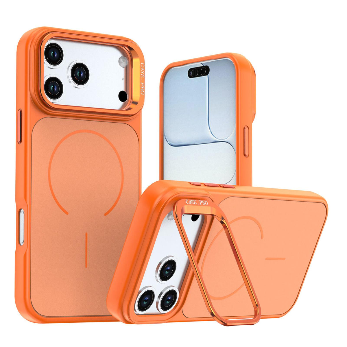 Compatible with iPhone 18 Pro Max Bright Color Contrast Skin-feel Camera Bracket Magsafe Phone Case - Orange