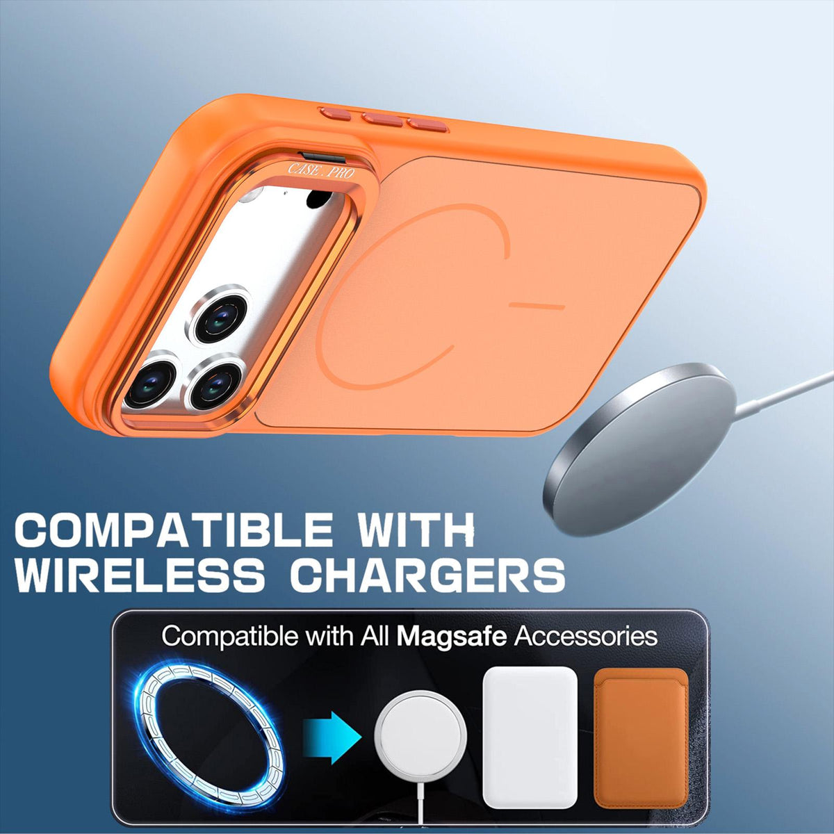 Compatible with iPhone 18 Pro Max Bright Color Contrast Skin-feel Camera Bracket Magsafe Phone Case - Orange
