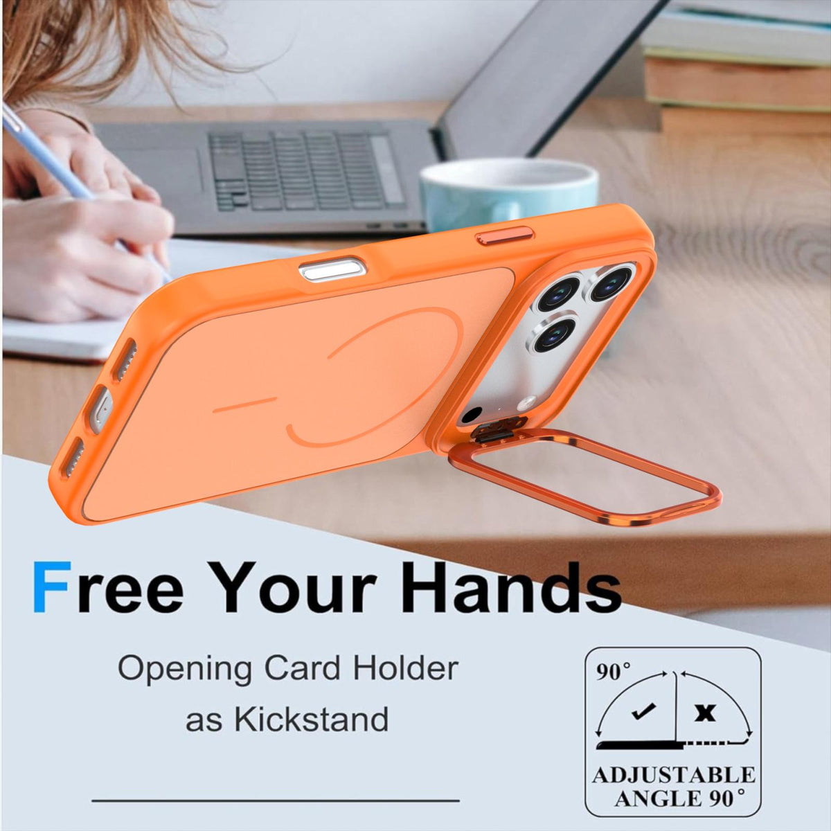 Compatible with iPhone 18 Pro Max Bright Color Contrast Skin-feel Camera Bracket Magsafe Phone Case - Orange