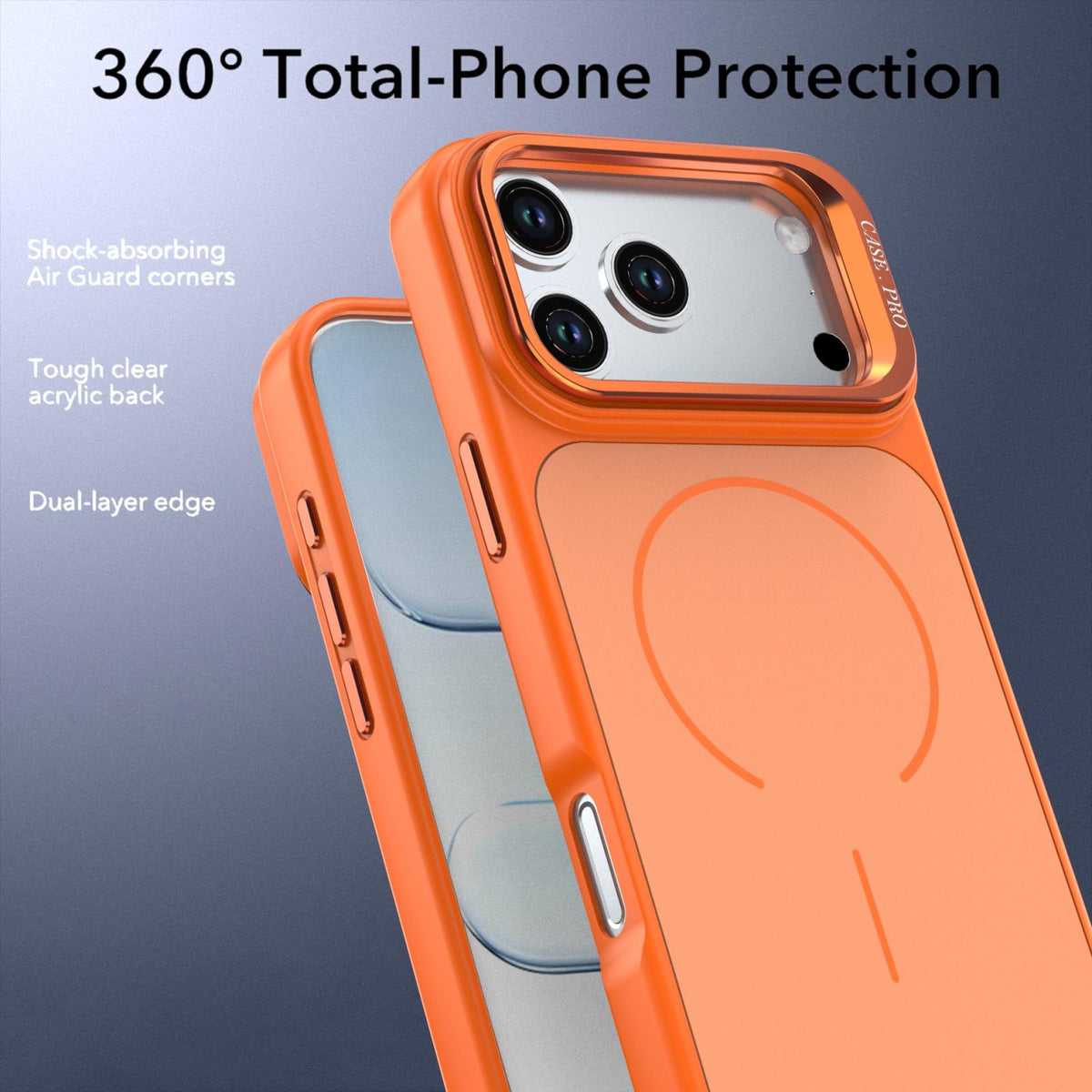 Compatible with iPhone 18 Pro Max Bright Color Contrast Skin-feel Camera Bracket Magsafe Phone Case - Orange