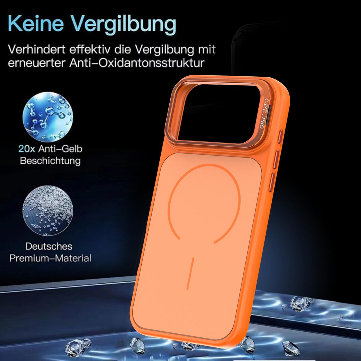 Compatible with iPhone 18 Pro Max Bright Color Contrast Skin-feel Camera Bracket Magsafe Phone Case - Orange