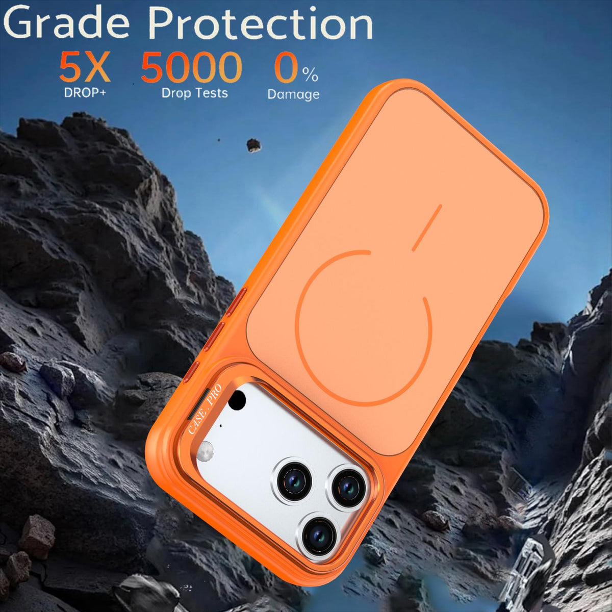 Compatible with iPhone 18 Pro Max Bright Color Contrast Skin-feel Camera Bracket Magsafe Phone Case - Orange