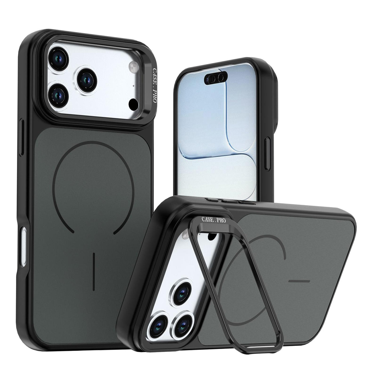 Compatible with iPhone 18 Pro Max Bright Color Contrast Skin-feel Camera Bracket Magsafe Phone Case - Black