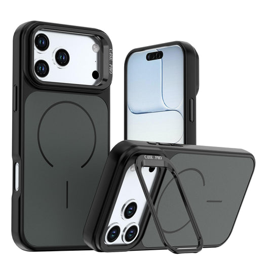 Compatible with iPhone 18 Pro Max Bright Color Contrast Skin-feel Camera Bracket Magsafe Phone Case - Black