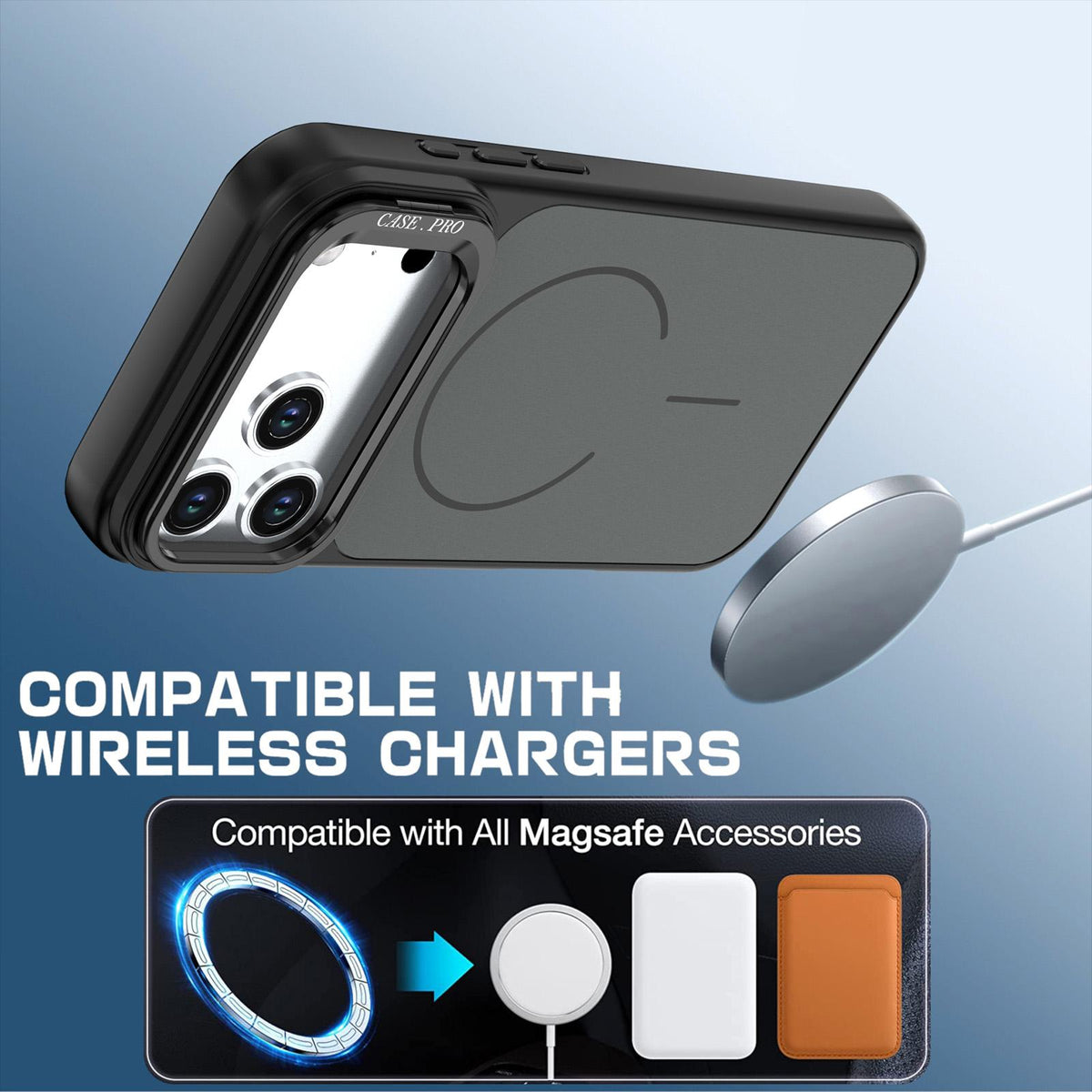 Compatible with iPhone 18 Pro Max Bright Color Contrast Skin-feel Camera Bracket Magsafe Phone Case - Black