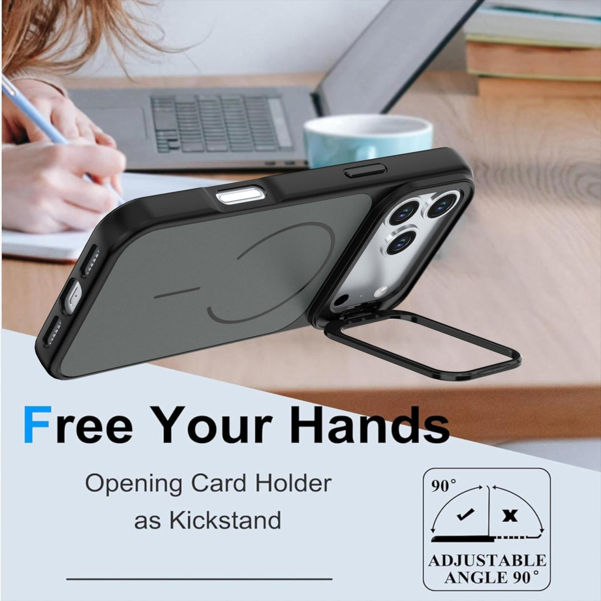 Compatible with iPhone 18 Pro Max Bright Color Contrast Skin-feel Camera Bracket Magsafe Phone Case - Black