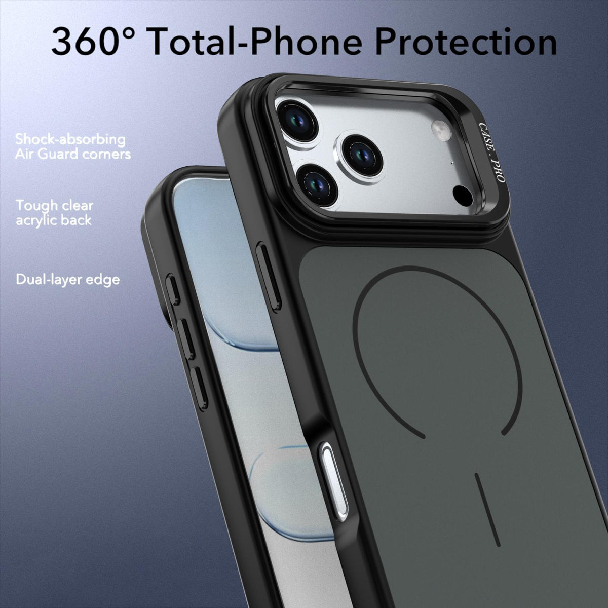 Compatible with iPhone 18 Pro Max Bright Color Contrast Skin-feel Camera Bracket Magsafe Phone Case - Black