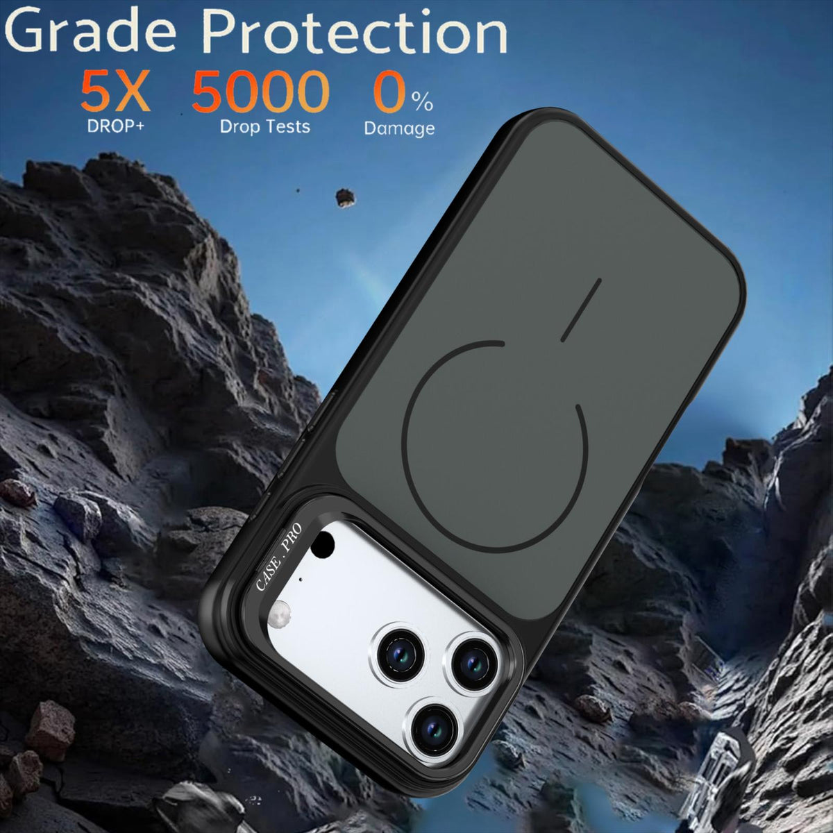 Compatible with iPhone 18 Pro Max Bright Color Contrast Skin-feel Camera Bracket Magsafe Phone Case - Black