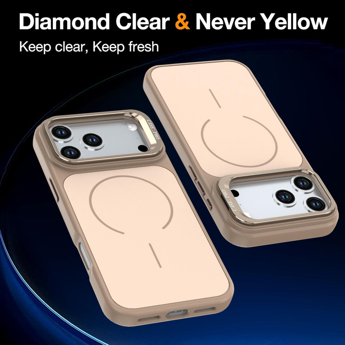 Compatible with iPhone 18 Pro Max Bright Color Contrast Skin-feel Camera Bracket Magsafe Phone Case - Desert Gold