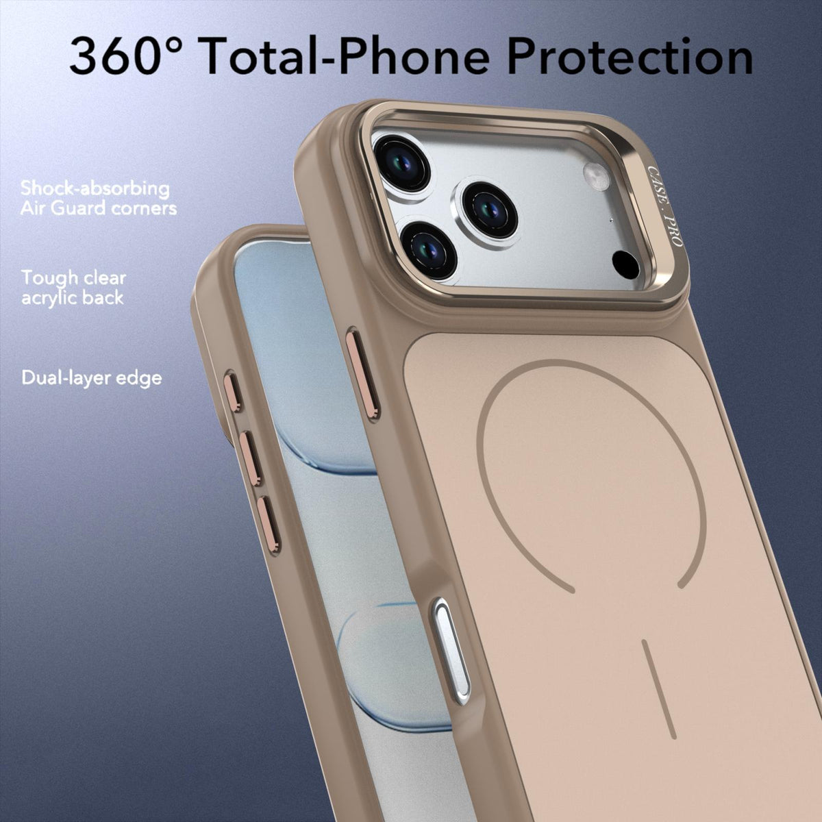 Compatible with iPhone 18 Pro Max Bright Color Contrast Skin-feel Camera Bracket Magsafe Phone Case - Desert Gold
