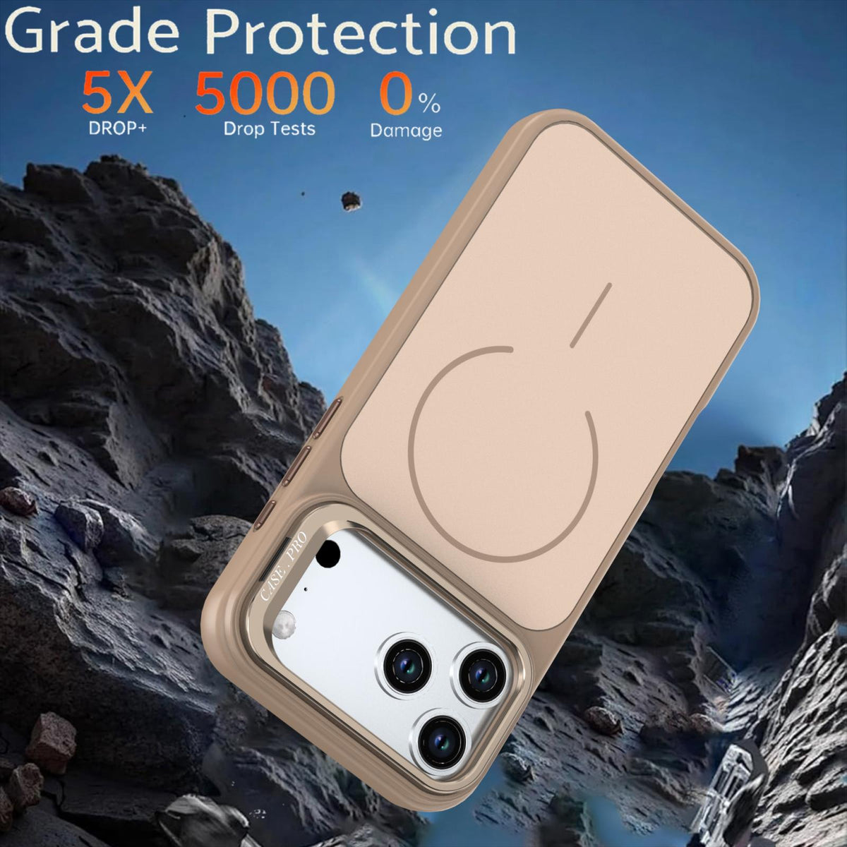 Compatible with iPhone 18 Pro Max Bright Color Contrast Skin-feel Camera Bracket Magsafe Phone Case - Desert Gold