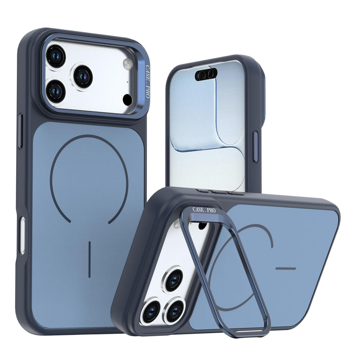 Compatible with iPhone 18 Pro Max Bright Color Contrast Skin-feel Camera Bracket Magsafe Phone Case - Blue