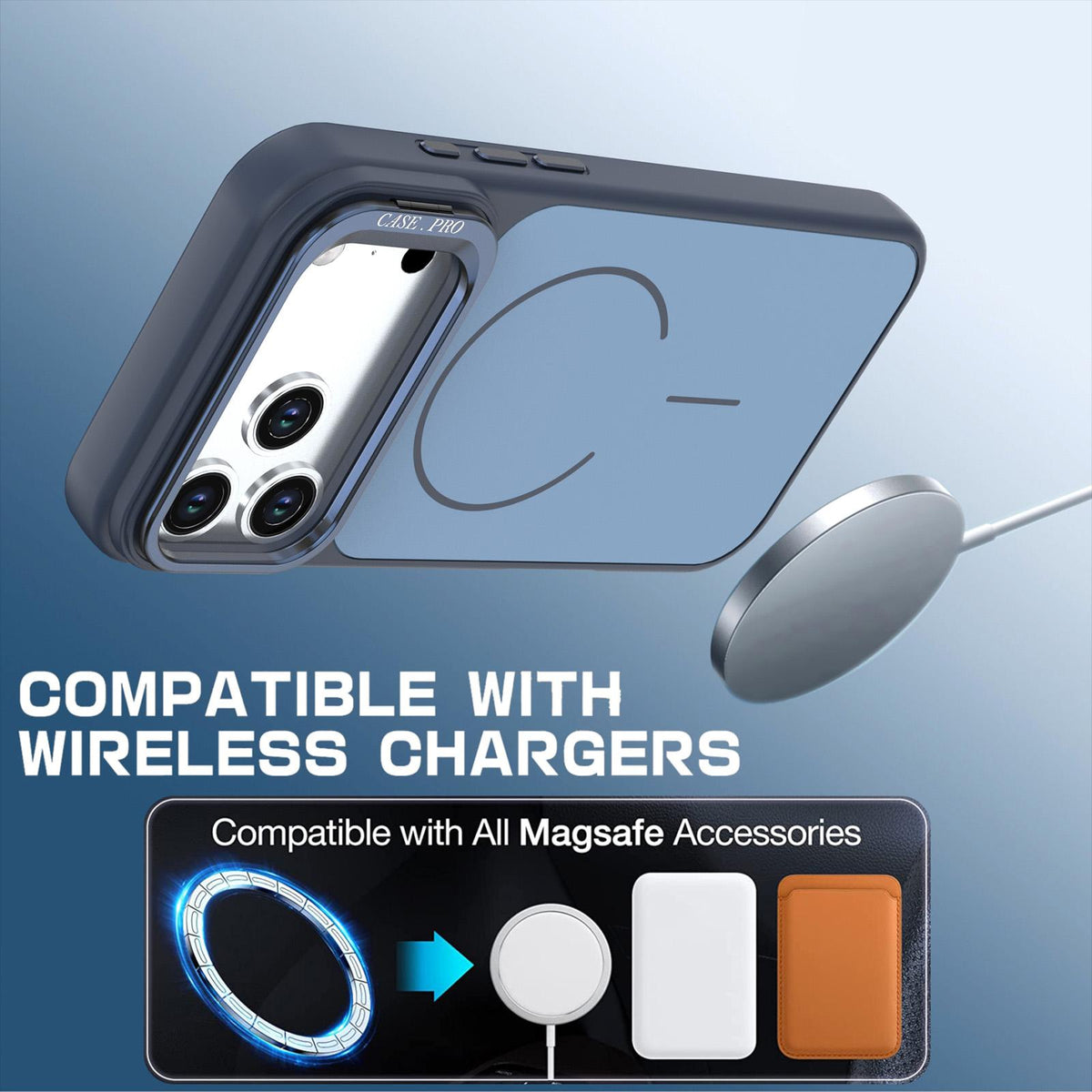 Compatible with iPhone 18 Pro Max Bright Color Contrast Skin-feel Camera Bracket Magsafe Phone Case - Blue