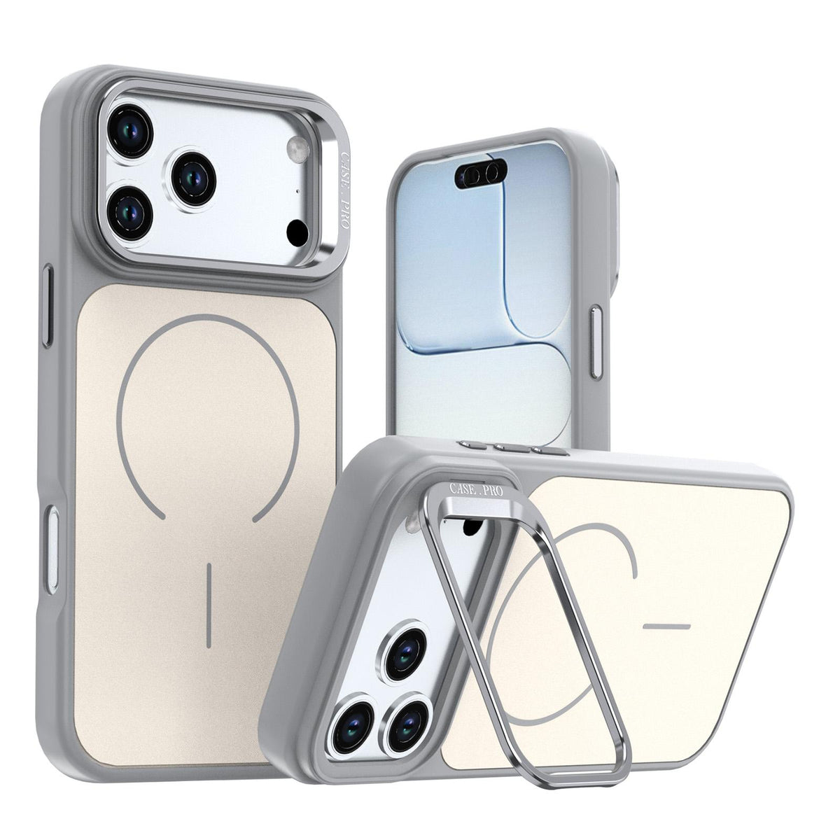 Compatible with iPhone 18 Pro Max Bright Color Contrast Skin-feel Camera Bracket Magsafe Phone Case - Grey