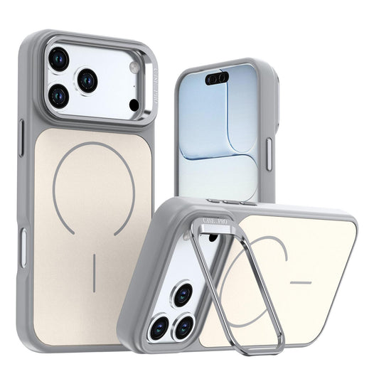 Compatible with iPhone 18 Pro Max Bright Color Contrast Skin-feel Camera Bracket Magsafe Phone Case - Grey