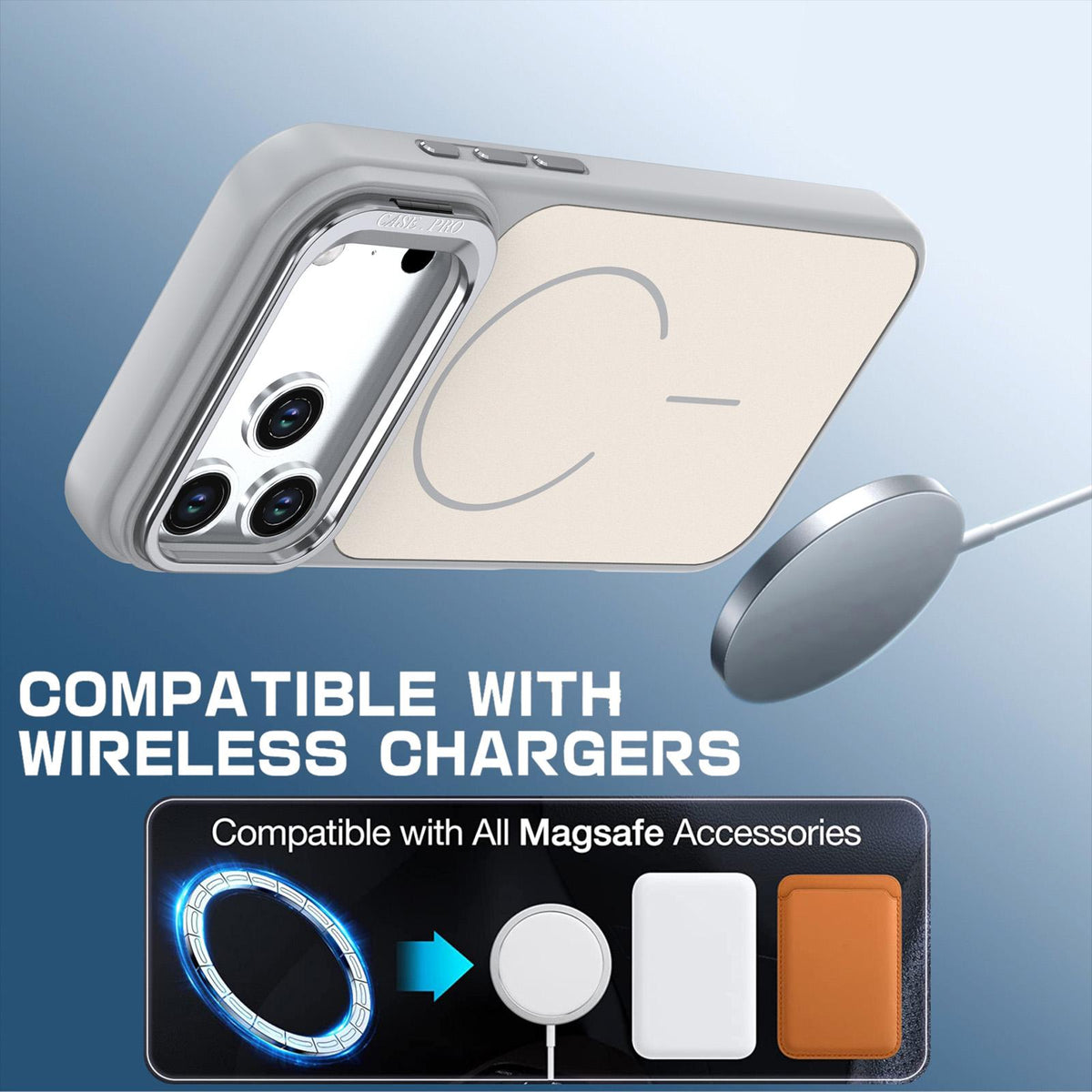 Compatible with iPhone 18 Pro Max Bright Color Contrast Skin-feel Camera Bracket Magsafe Phone Case - Grey