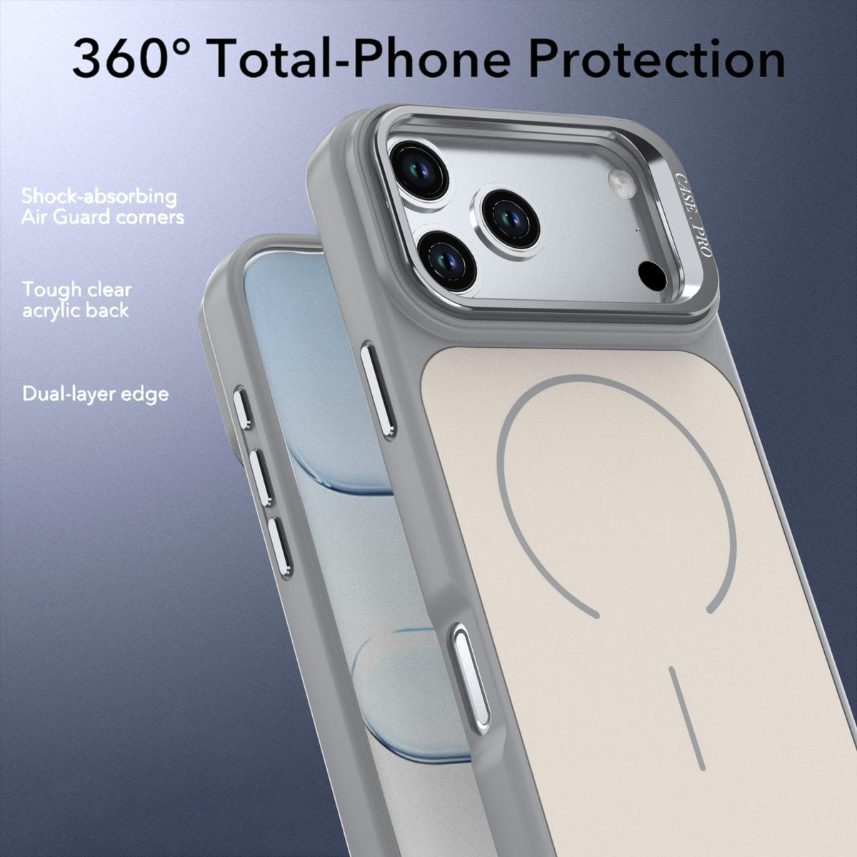 Compatible with iPhone 18 Pro Max Bright Color Contrast Skin-feel Camera Bracket Magsafe Phone Case - Grey