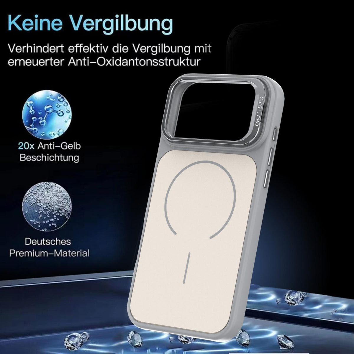 Compatible with iPhone 18 Pro Max Bright Color Contrast Skin-feel Camera Bracket Magsafe Phone Case - Grey
