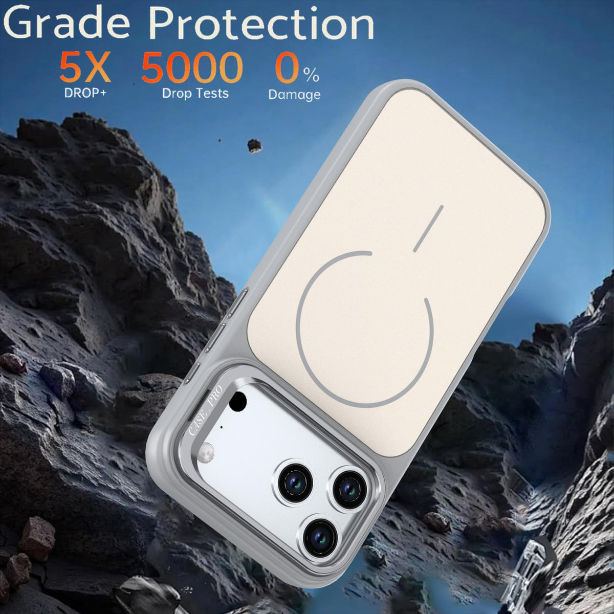 Compatible with iPhone 18 Pro Max Bright Color Contrast Skin-feel Camera Bracket Magsafe Phone Case - Grey