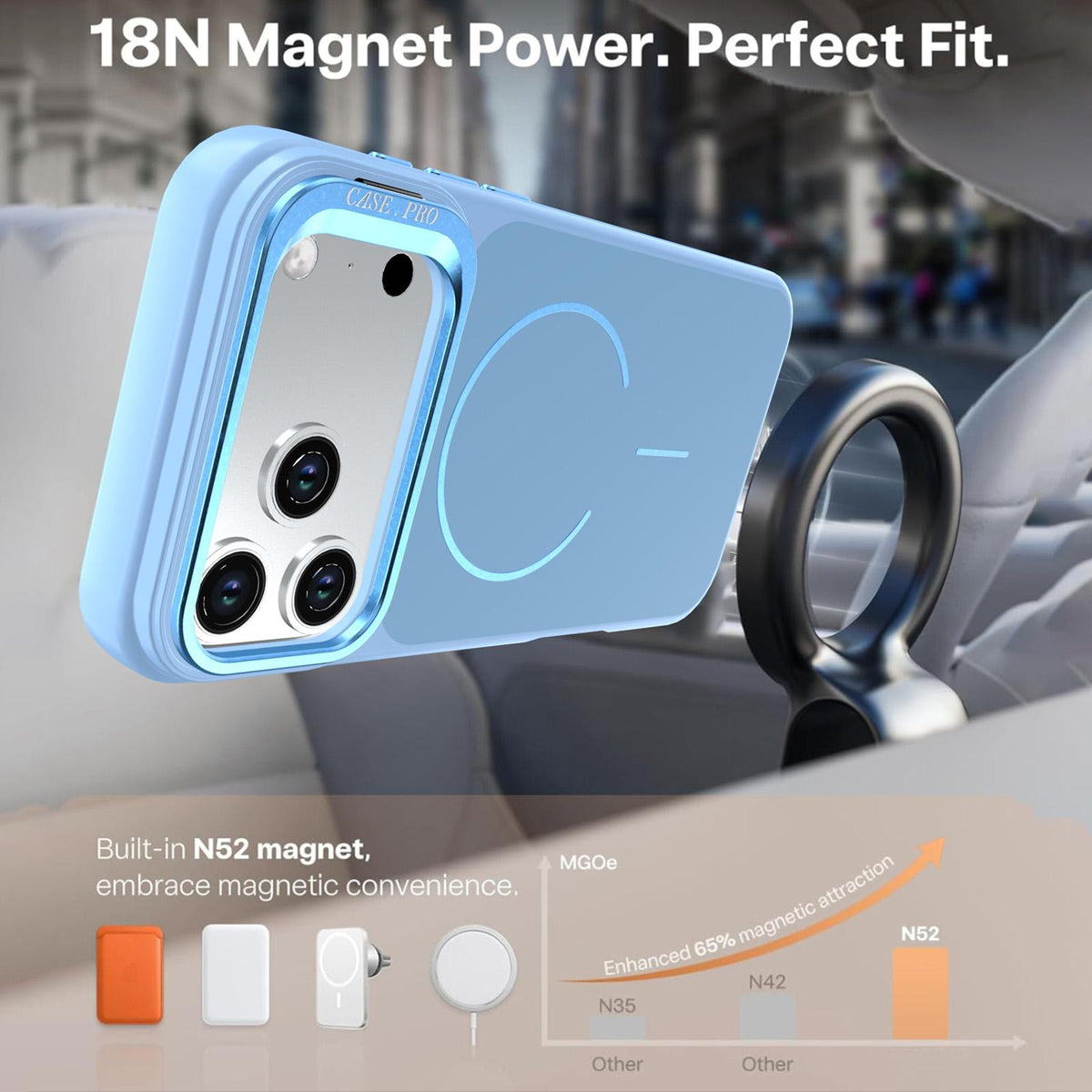 Compatible with iPhone 18 Pro Bright Color Contrast Skin-feel Camera Bracket Magsafe Phone Case - Light Blue