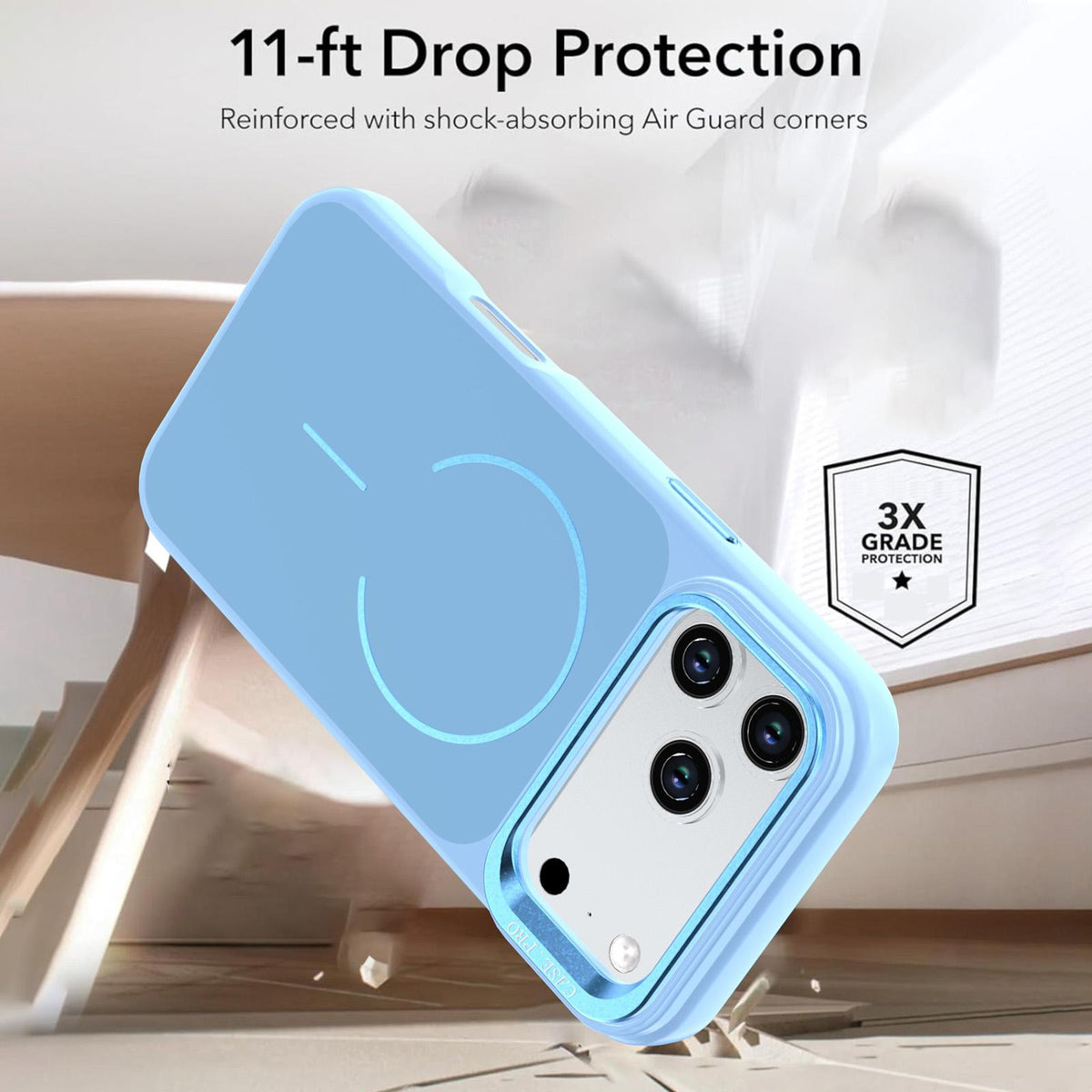 Compatible with iPhone 18 Pro Bright Color Contrast Skin-feel Camera Bracket Magsafe Phone Case - Light Blue
