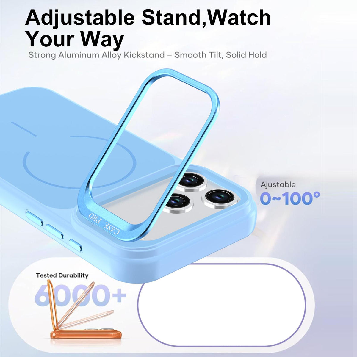 Compatible with iPhone 18 Pro Bright Color Contrast Skin-feel Camera Bracket Magsafe Phone Case - Light Blue