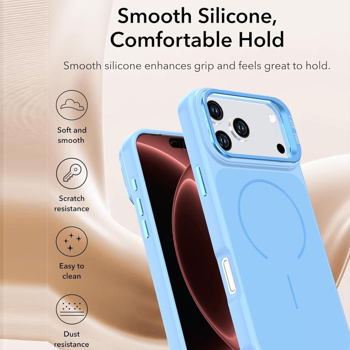 Compatible with iPhone 18 Pro Bright Color Contrast Skin-feel Camera Bracket Magsafe Phone Case - Light Blue