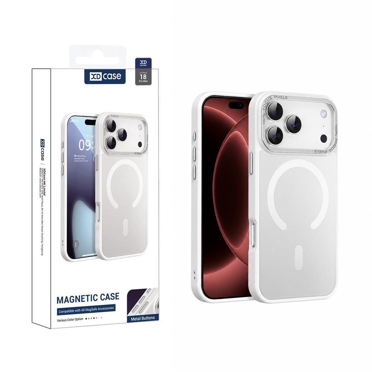 Compatible with iPhone 18 Pro Max XDcase Metal Lens Frame Skin Feel Magnetic Phone Case - White