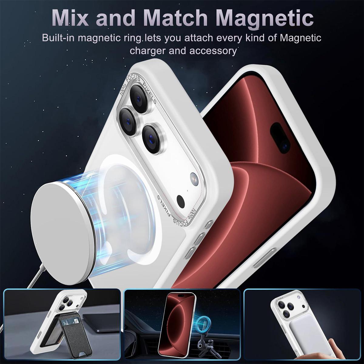 Compatible with iPhone 18 Pro Max XDcase Metal Lens Frame Skin Feel Magnetic Phone Case - White