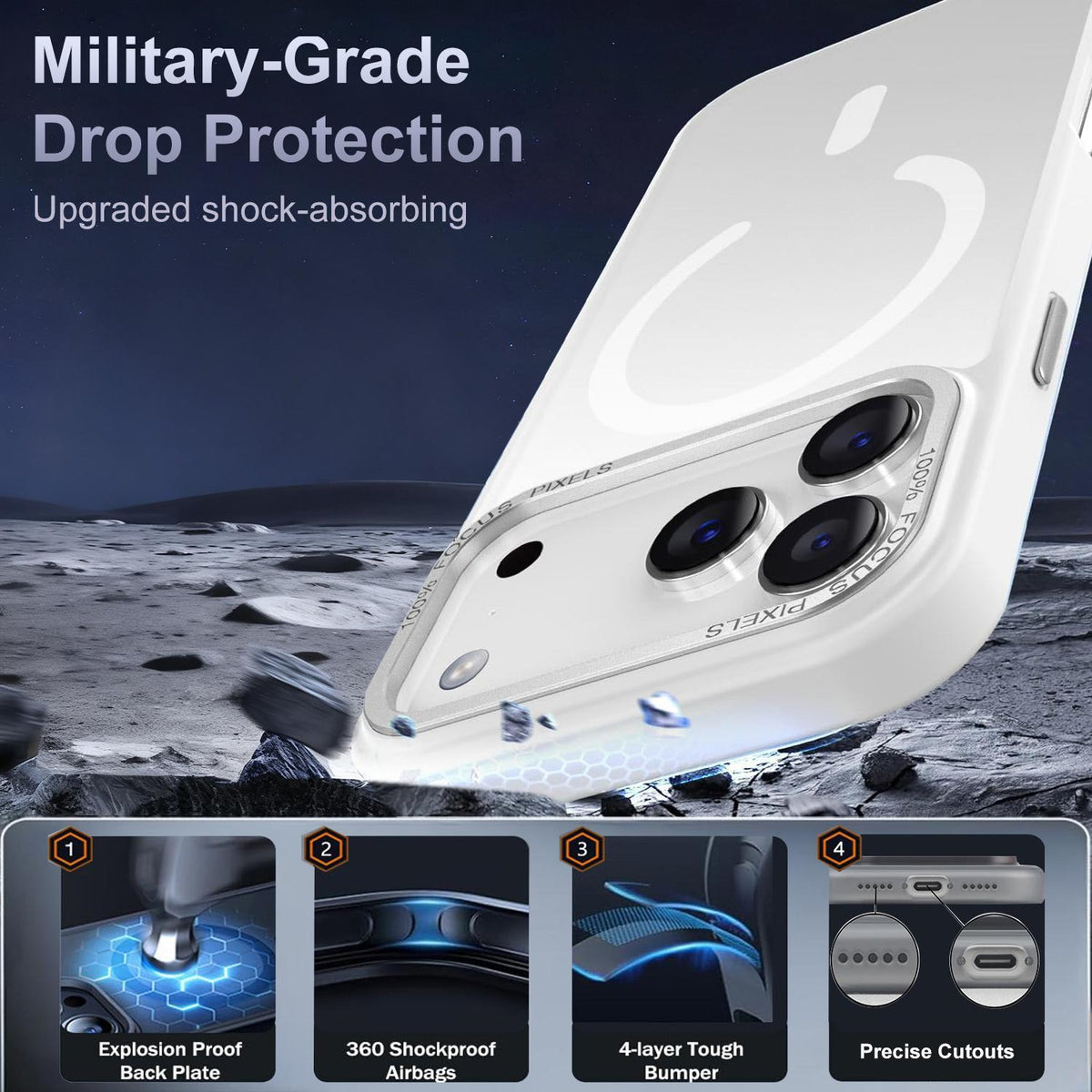 Compatible with iPhone 18 Pro Max XDcase Metal Lens Frame Skin Feel Magnetic Phone Case - White