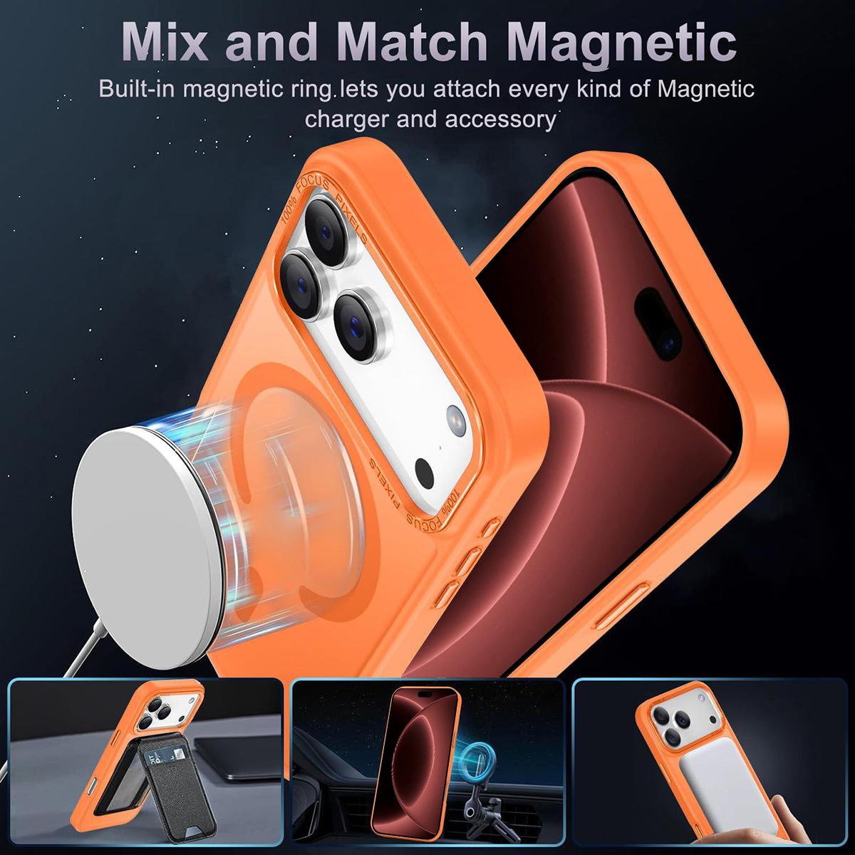 Compatible with iPhone 18 Pro Max XDcase Metal Lens Frame Skin Feel Magnetic Phone Case - Orange