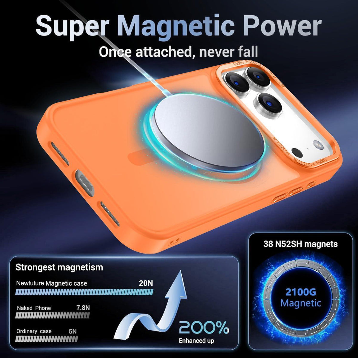 Compatible with iPhone 18 Pro Max XDcase Metal Lens Frame Skin Feel Magnetic Phone Case - Orange