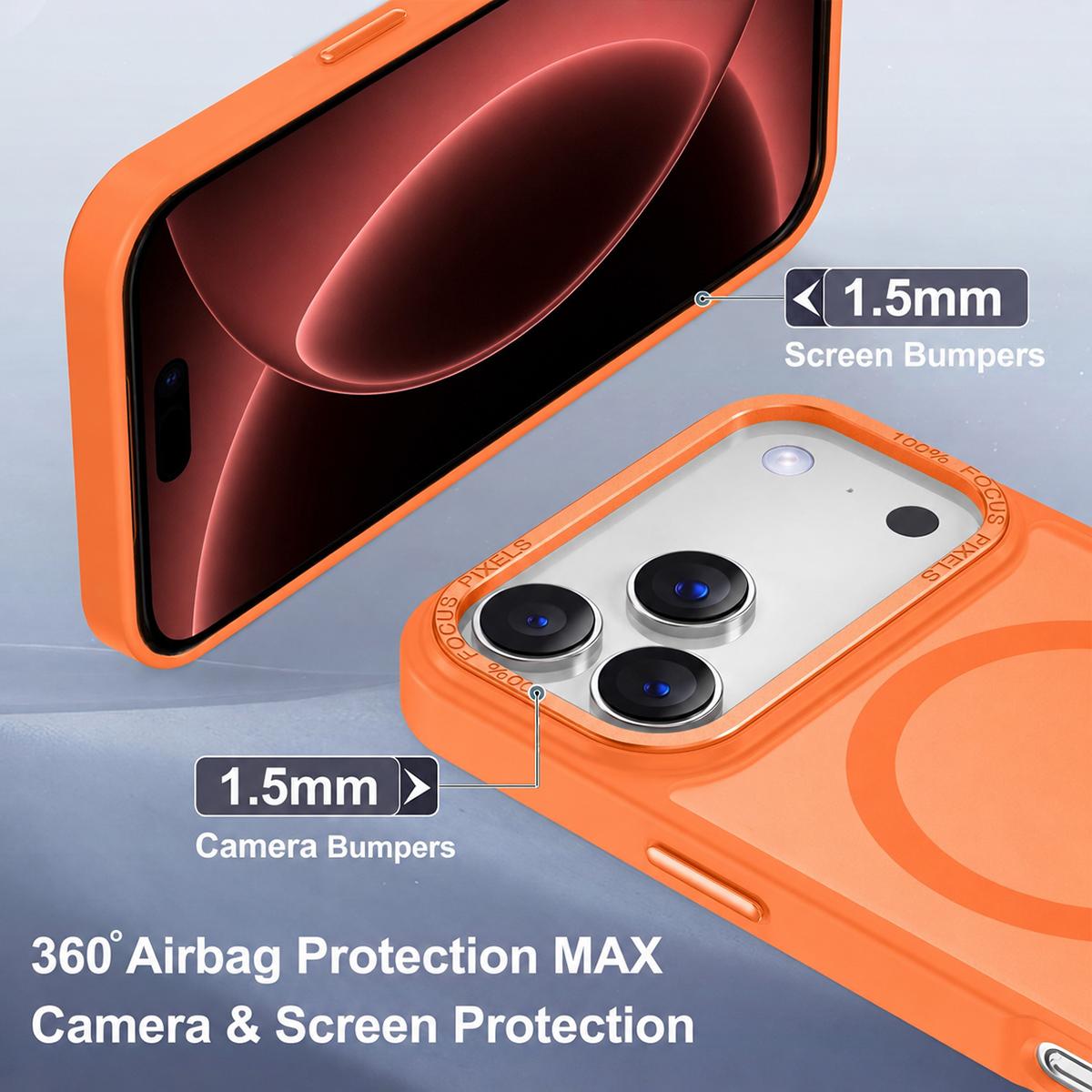 Compatible with iPhone 18 Pro Max XDcase Metal Lens Frame Skin Feel Magnetic Phone Case - Orange