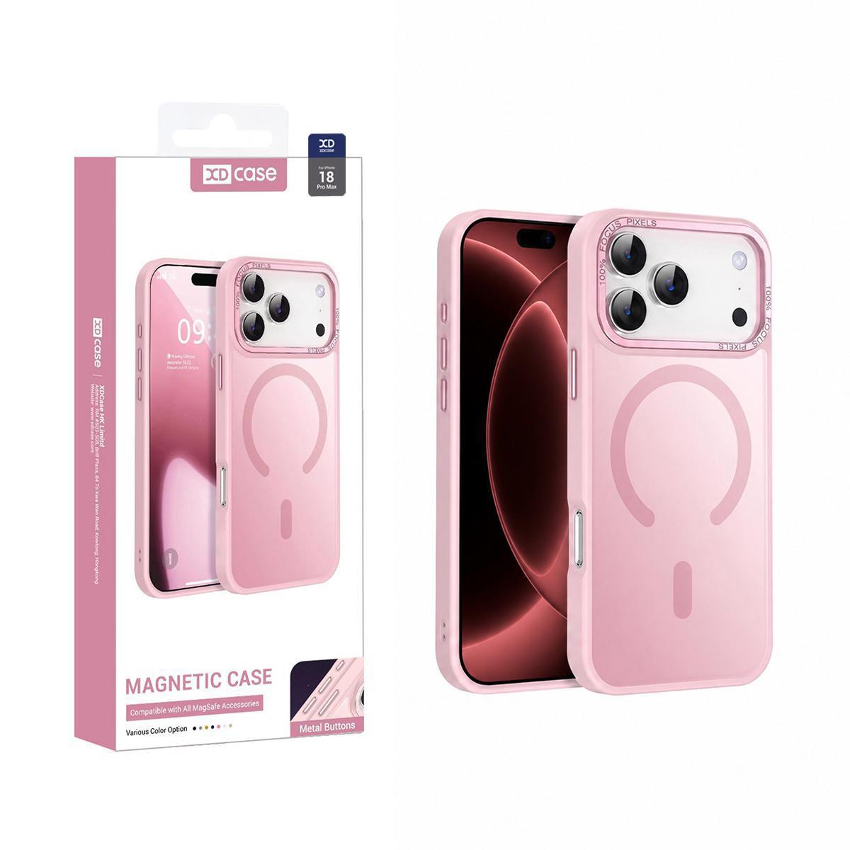 Compatible with iPhone 18 Pro Max XDcase Metal Lens Frame Skin Feel Magnetic Phone Case - Pink