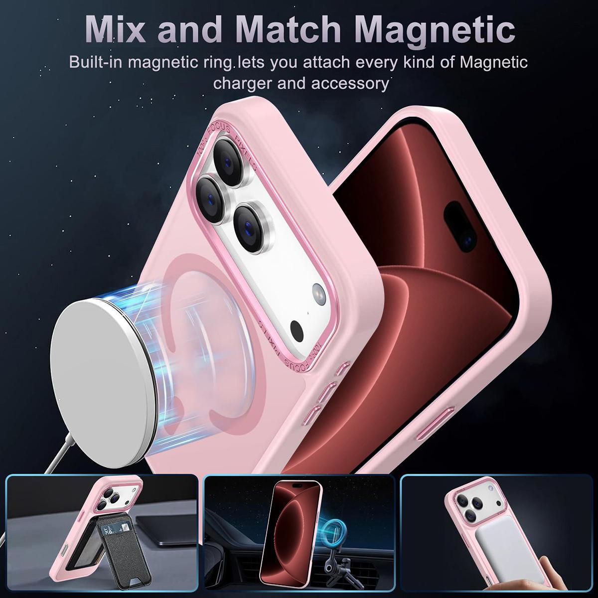 Compatible with iPhone 18 Pro Max XDcase Metal Lens Frame Skin Feel Magnetic Phone Case - Pink