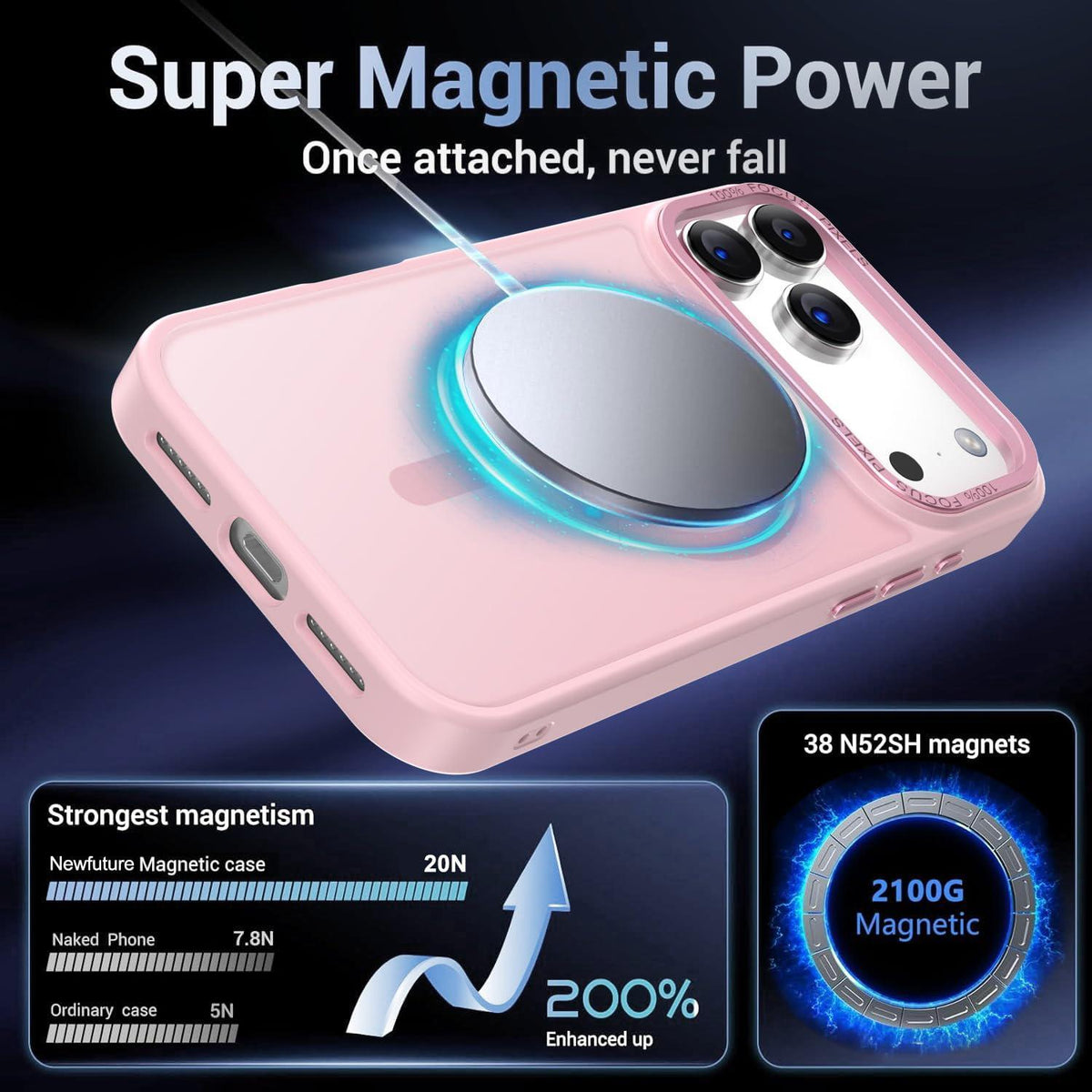 Compatible with iPhone 18 Pro Max XDcase Metal Lens Frame Skin Feel Magnetic Phone Case - Pink