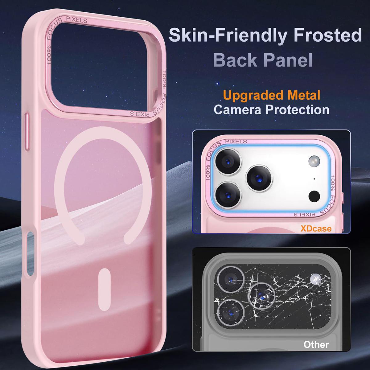 Compatible with iPhone 18 Pro Max XDcase Metal Lens Frame Skin Feel Magnetic Phone Case - Pink