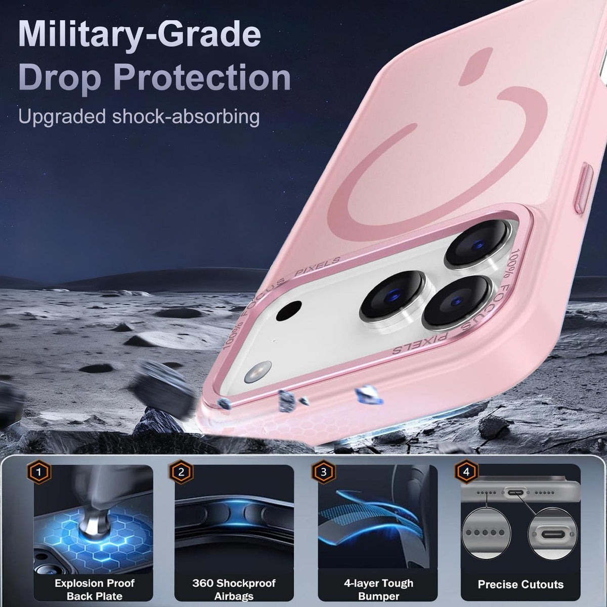 Compatible with iPhone 18 Pro Max XDcase Metal Lens Frame Skin Feel Magnetic Phone Case - Pink