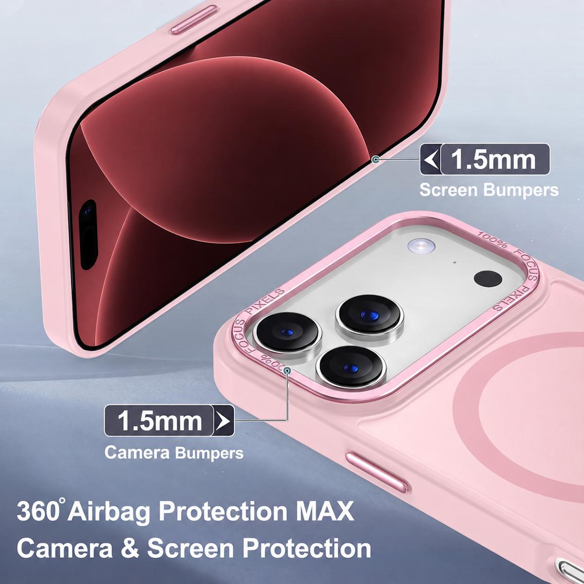 Compatible with iPhone 18 Pro Max XDcase Metal Lens Frame Skin Feel Magnetic Phone Case - Pink
