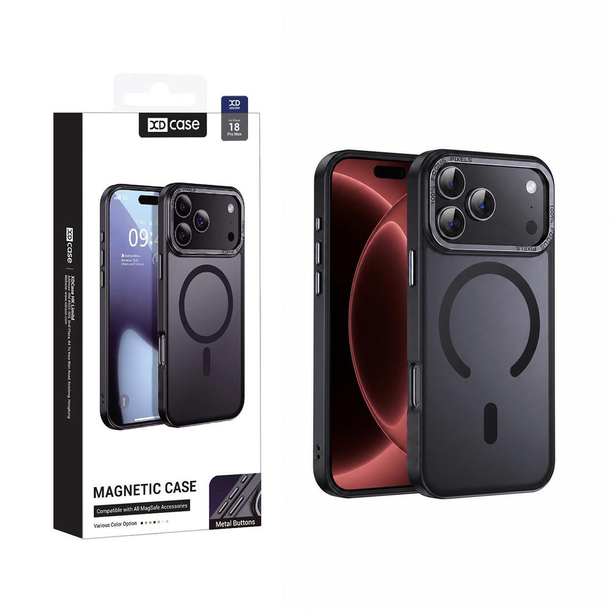 Compatible with iPhone 18 Pro Max XDcase Metal Lens Frame Skin Feel Magnetic Phone Case - Black