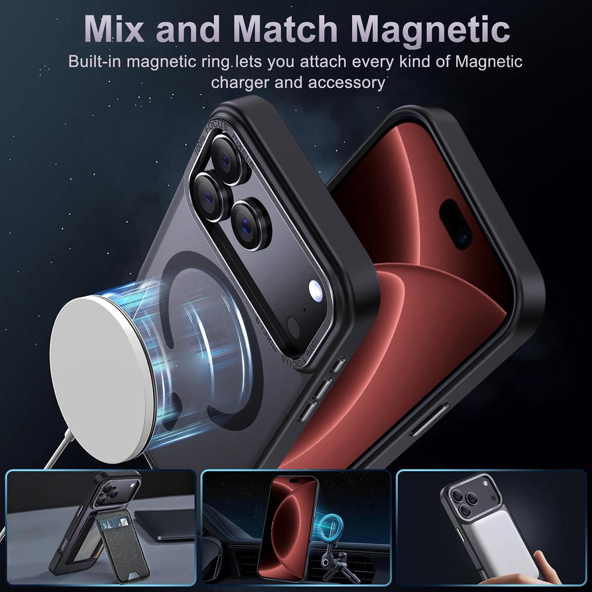 Compatible with iPhone 18 Pro Max XDcase Metal Lens Frame Skin Feel Magnetic Phone Case - Black