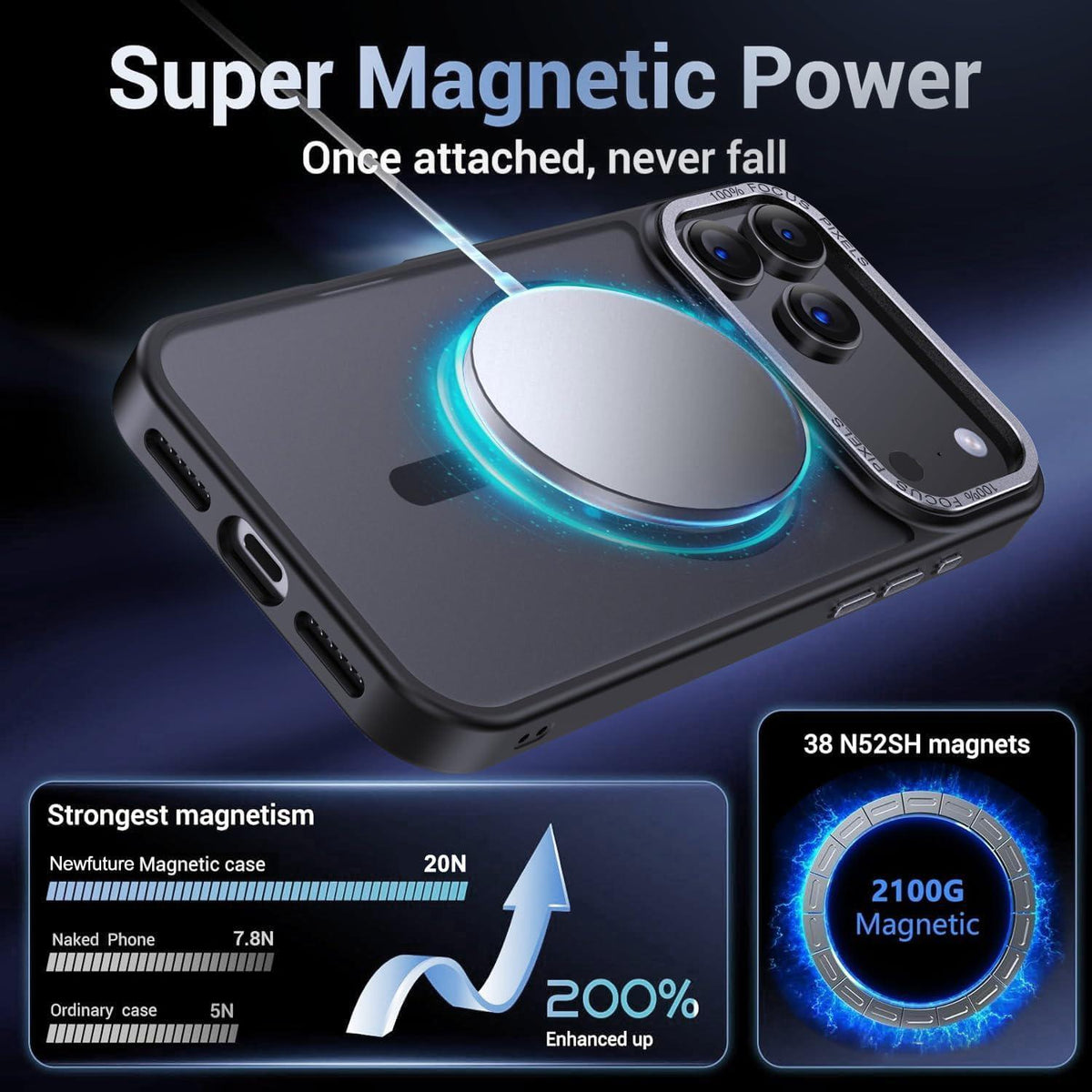 Compatible with iPhone 18 Pro Max XDcase Metal Lens Frame Skin Feel Magnetic Phone Case - Black