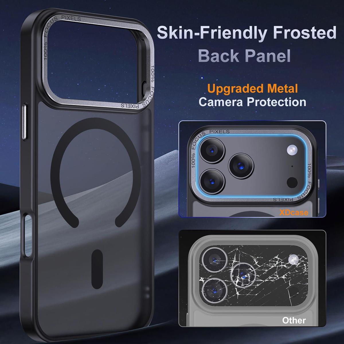 Compatible with iPhone 18 Pro Max XDcase Metal Lens Frame Skin Feel Magnetic Phone Case - Black