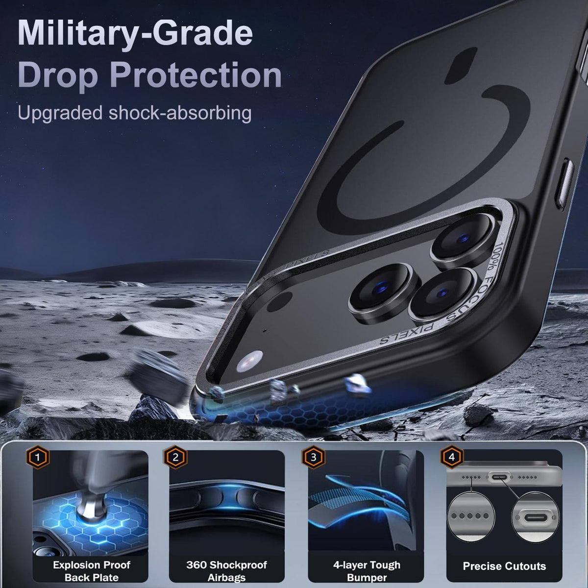 Compatible with iPhone 18 Pro Max XDcase Metal Lens Frame Skin Feel Magnetic Phone Case - Black