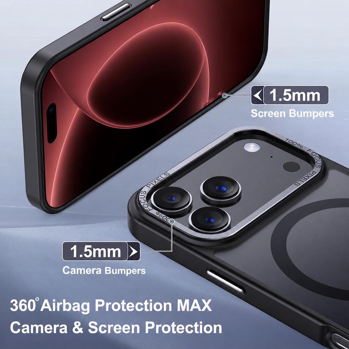 Compatible with iPhone 18 Pro Max XDcase Metal Lens Frame Skin Feel Magnetic Phone Case - Black