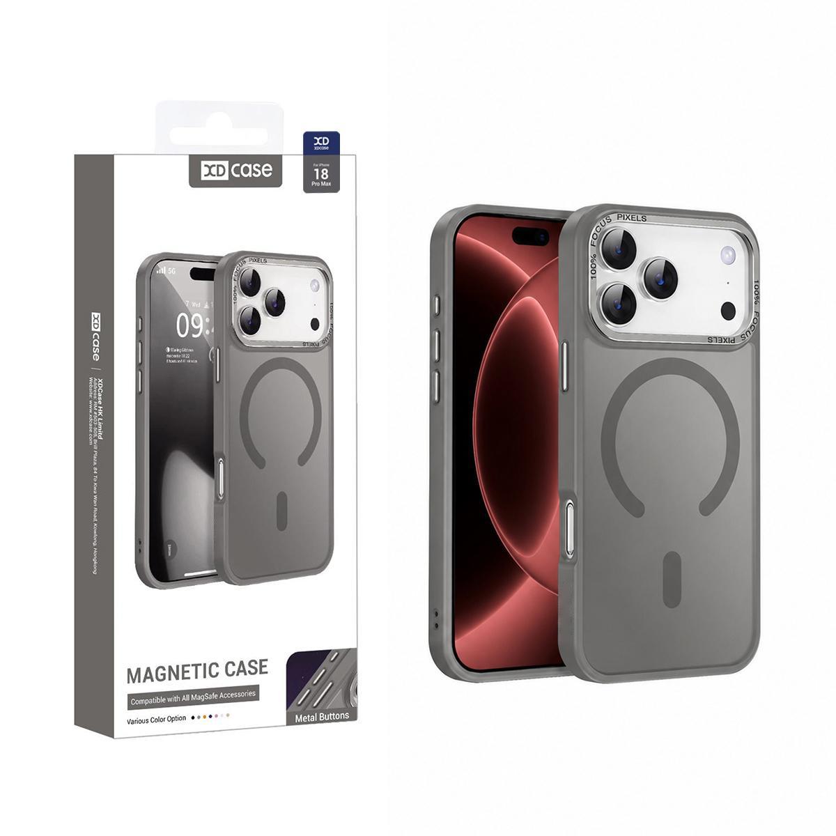 Compatible with iPhone 18 Pro Max XDcase Metal Lens Frame Skin Feel Magnetic Phone Case - Grey