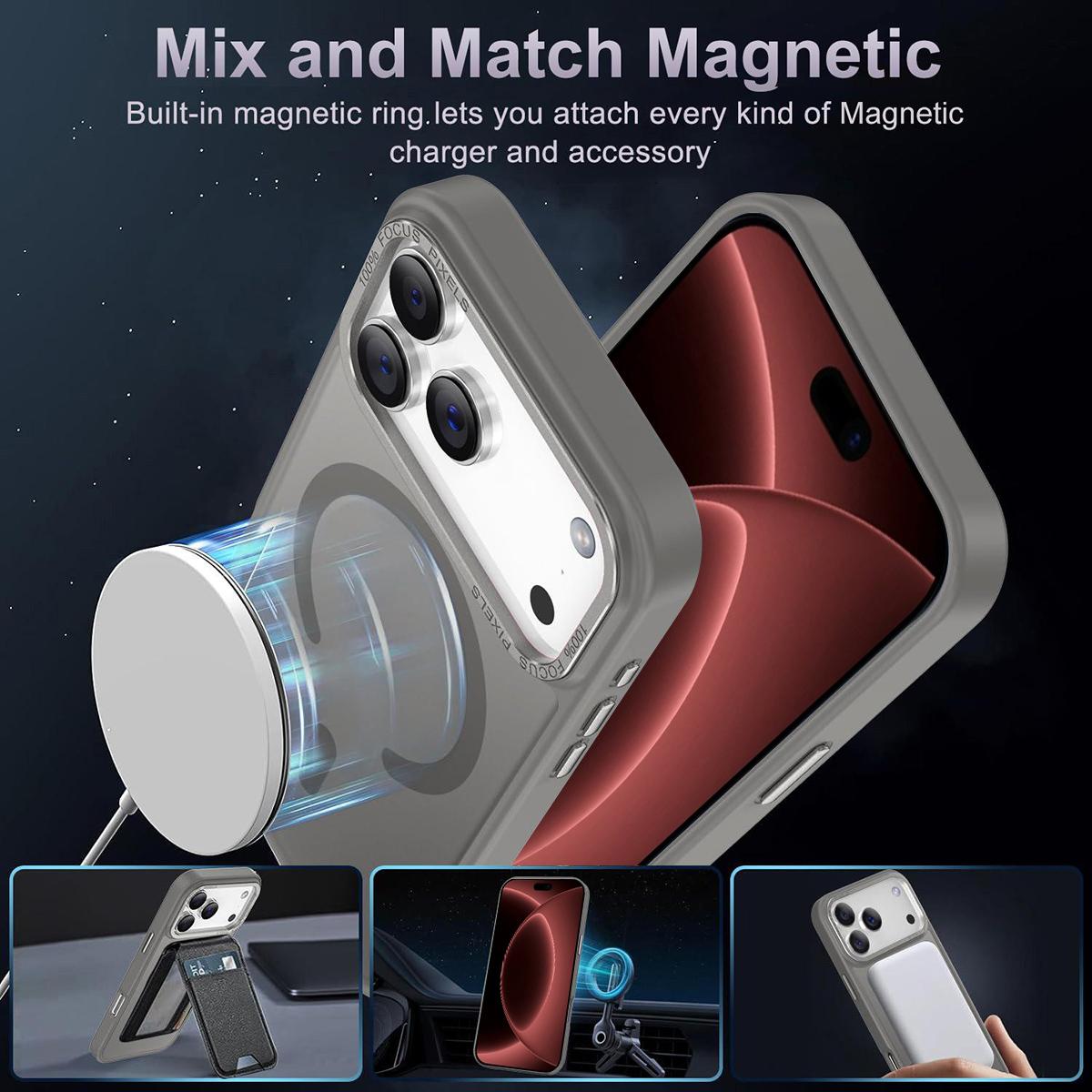 Compatible with iPhone 18 Pro Max XDcase Metal Lens Frame Skin Feel Magnetic Phone Case - Grey