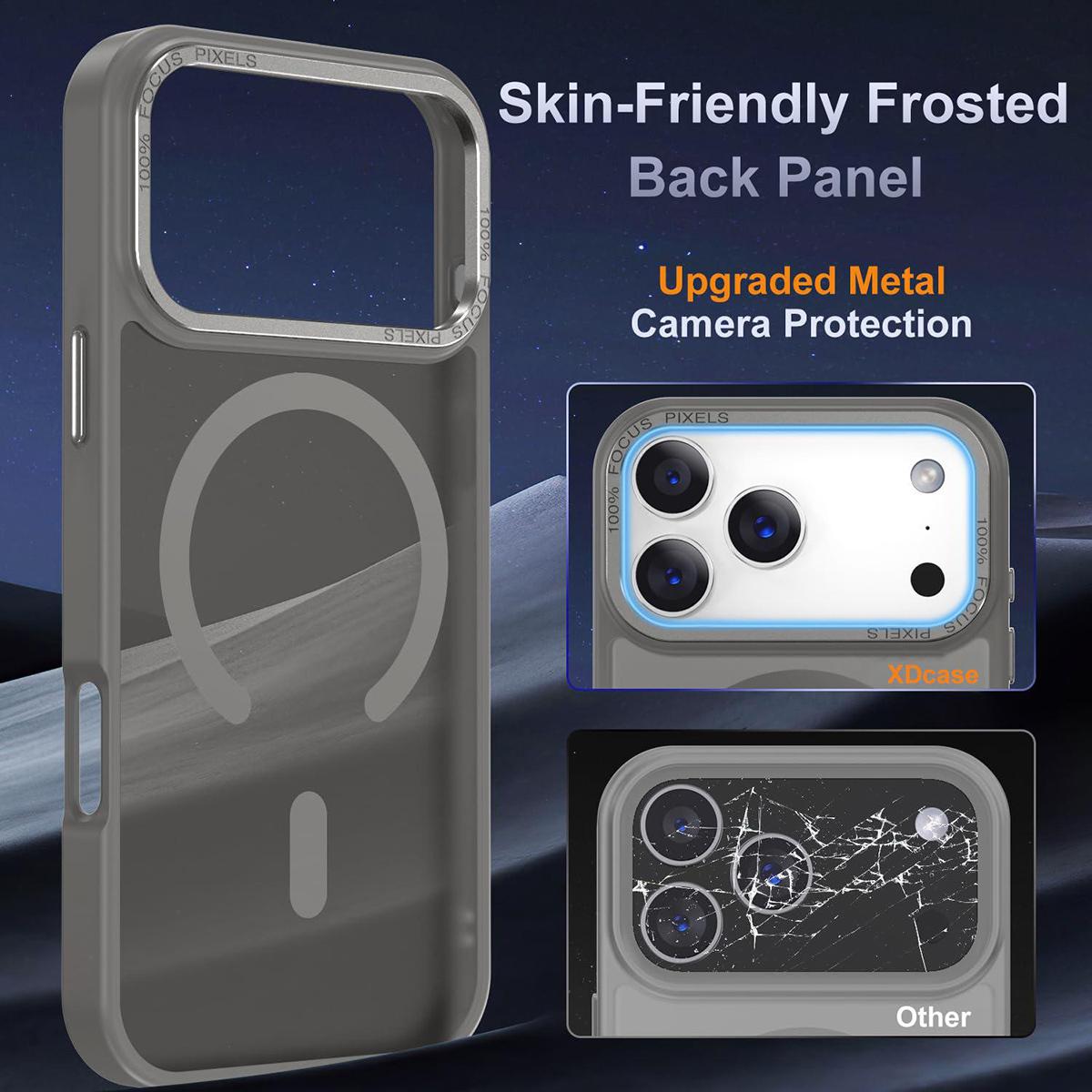 Compatible with iPhone 18 Pro Max XDcase Metal Lens Frame Skin Feel Magnetic Phone Case - Grey