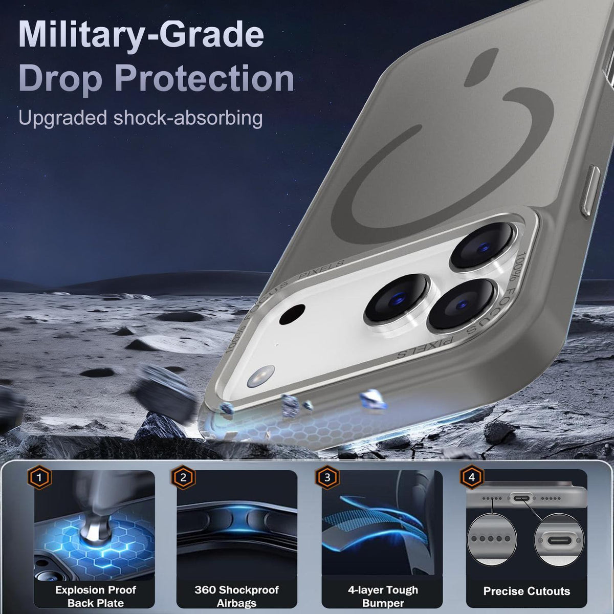 Compatible with iPhone 18 Pro Max XDcase Metal Lens Frame Skin Feel Magnetic Phone Case - Grey