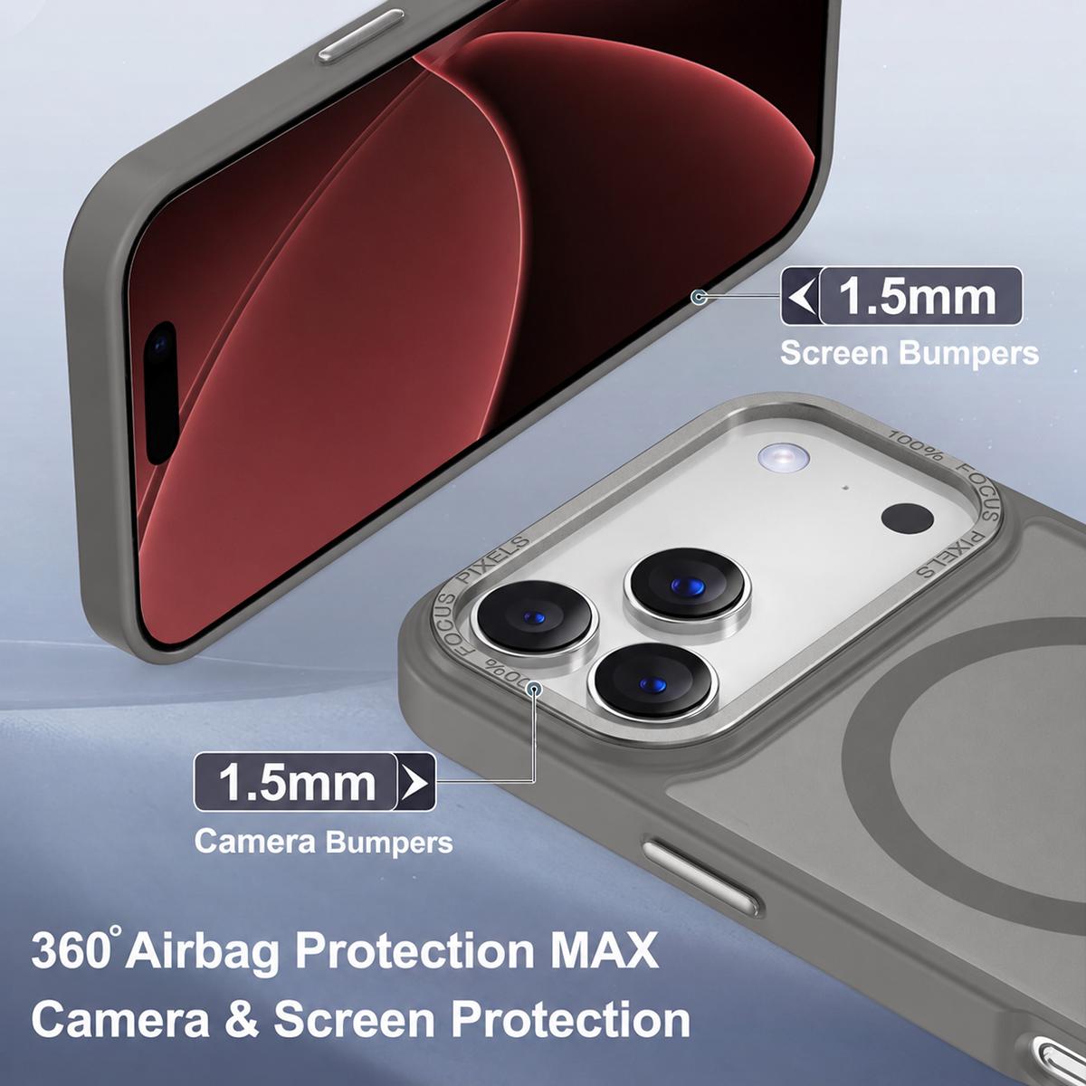 Compatible with iPhone 18 Pro Max XDcase Metal Lens Frame Skin Feel Magnetic Phone Case - Grey